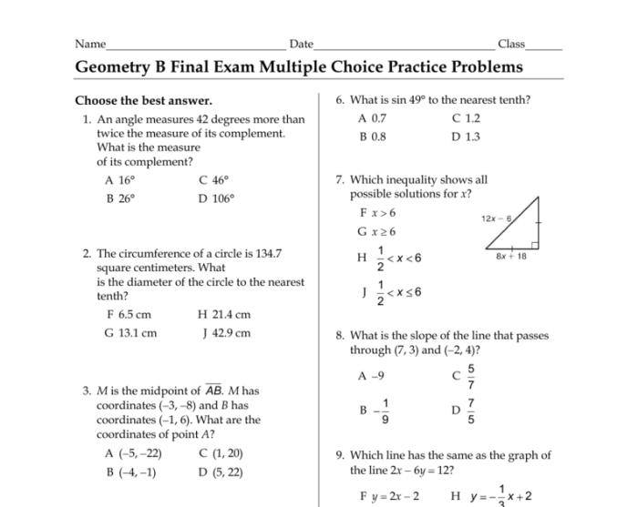 Geometry final exam with answers pdf